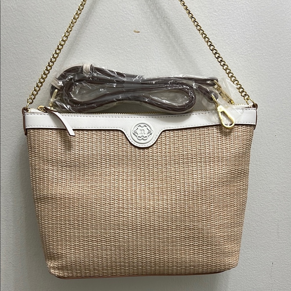 Nanette Lepore Elegant Tan and White Woven Shoulder Bag